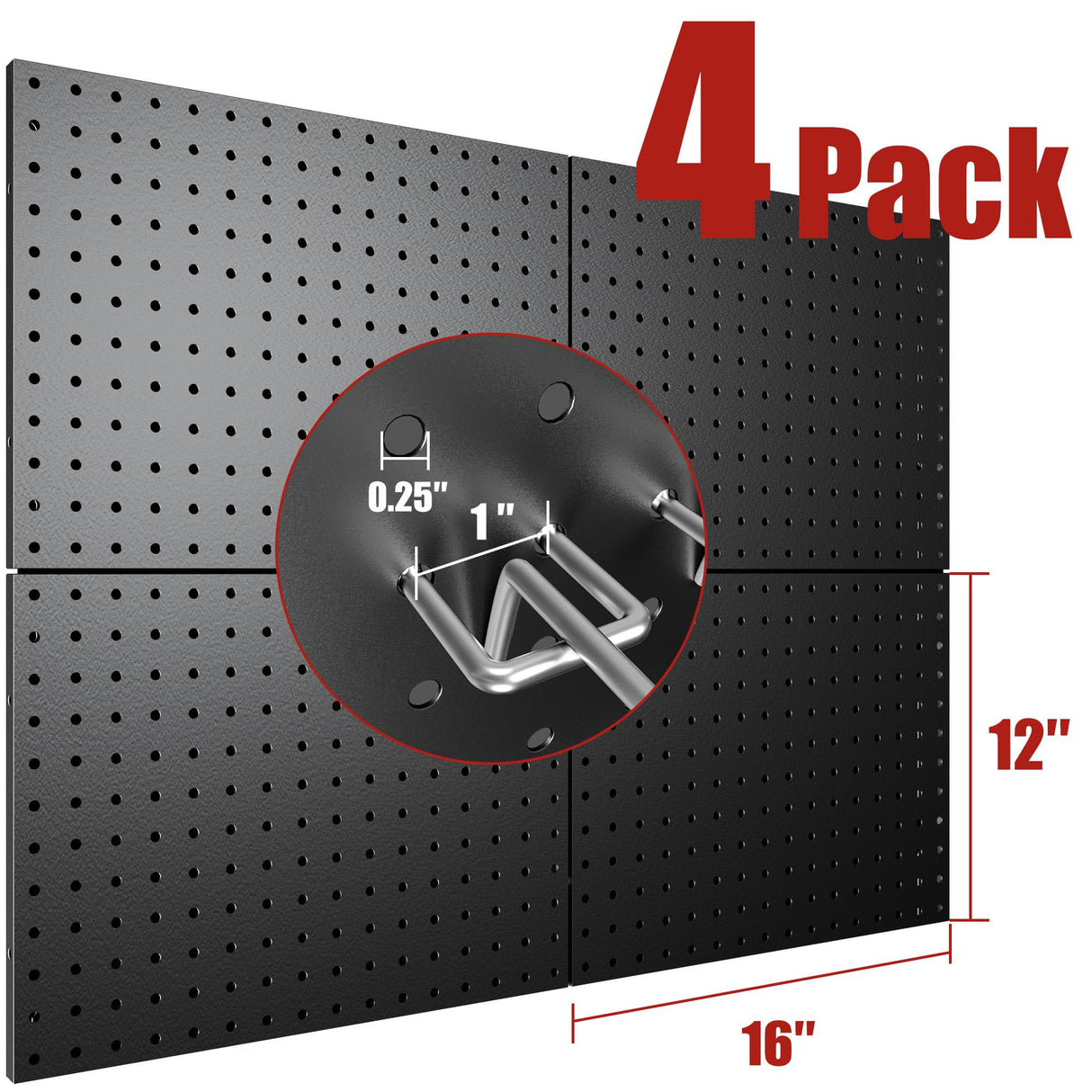 7S garage 4 Pack Metal Pegboard Panels with 50 Hooks, Black Pegboard Wall Organizer, Pegboard Accessories, Heavy Duty Garage Tool Storage System for Workbench, Workshop, Office, Craft Room 7S garage