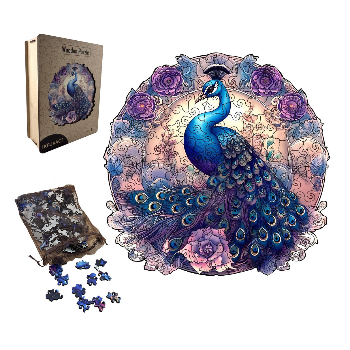 IKFUVACT Unique Wooden Jigsaw Puzzles, Wood Puzzles for Adults, Family Puzzle Game (Peacock, Large) IKFUVACT