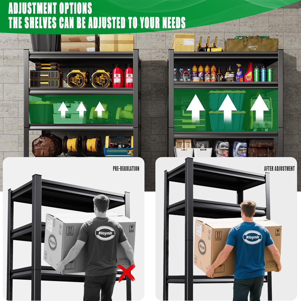 TXTDPL 3000 LBS Storage Shelves, 72" H Garage Shelving, 5-Tier Heavy Duty Shelf, Steel Shelving, Adjustable Shelving Unit, Easy to Assemble, for Garage, Warehouse, Basement Storage Shelving, Black TXTDPL