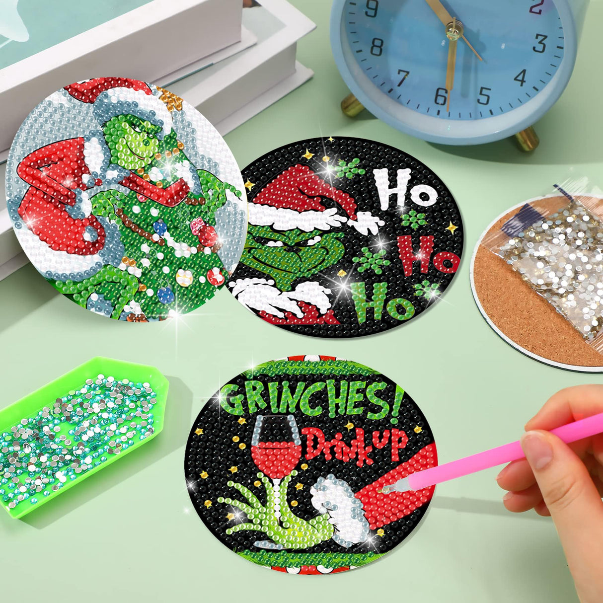 Clendo 8 Pcs Christmas Diamond Painting Coasters Kits with Holder,DIY Diamond Art Coaster Kits for Adults & Kids,Paint with Diamonds Coasters Craft Supplies for Holiday Decor Gifts Clendo