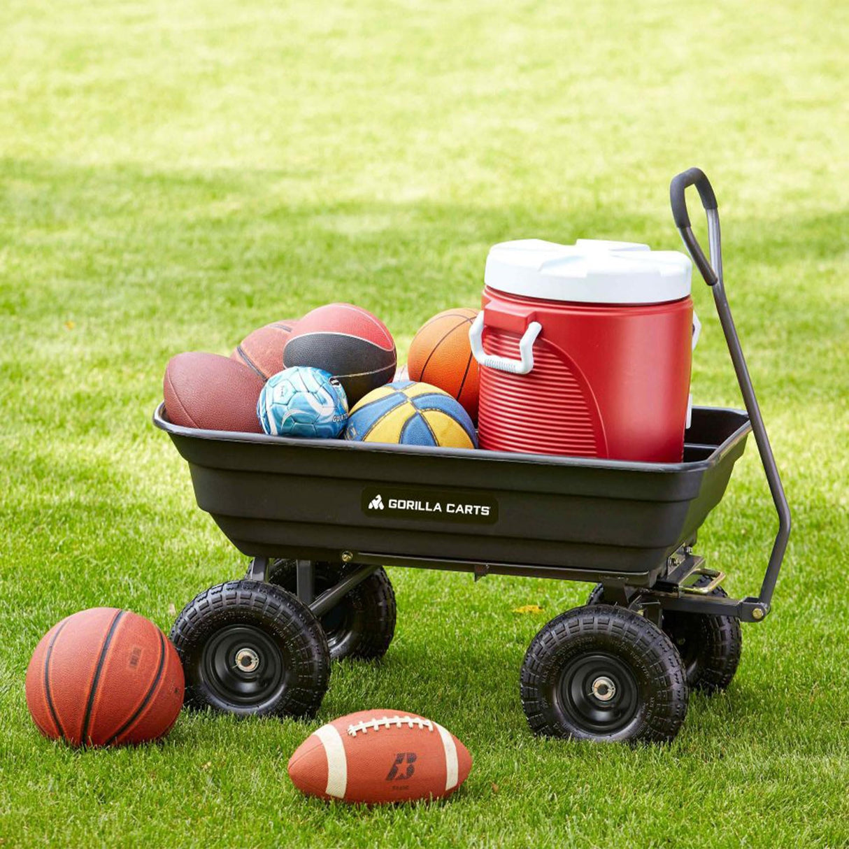 Gorilla Carts Poly Garden Dump Cart with Easy to Assemble Steel Frame, Camping Beach Wagon w/Quick Release System, 600 Pound Capacity, & 10 Inch Tires Gorilla Carts