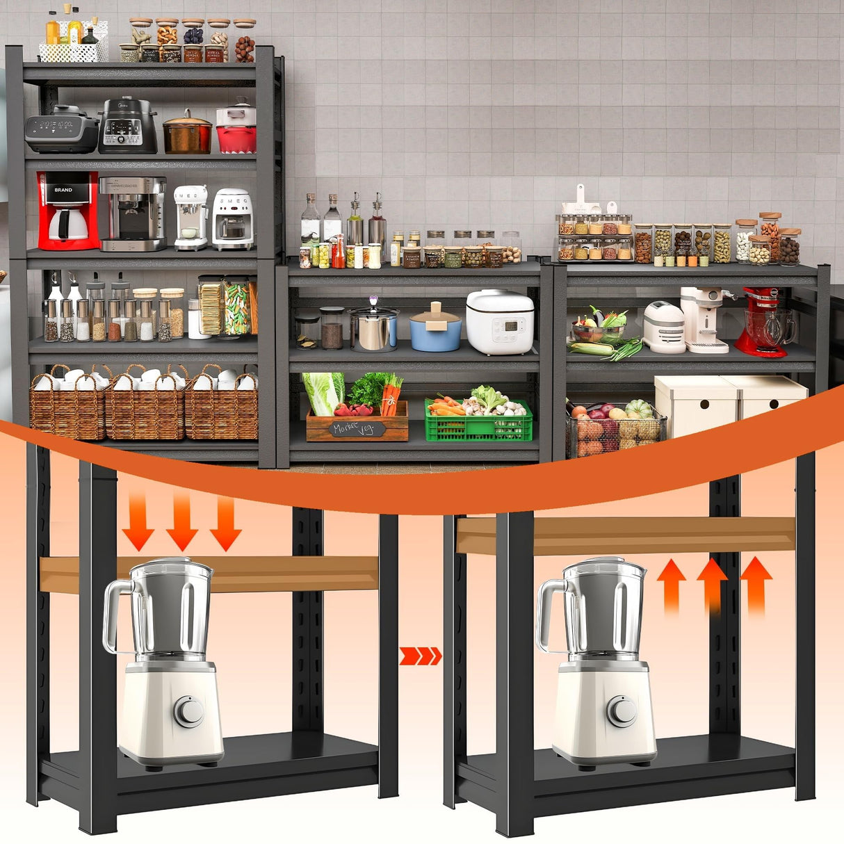 Hymnxemo 4-Tier Adjustable Multi-Purpose Storage Rack – Space Saving Organizer Shelf for Kitchen, Bathroom, Living Room,Garage – Corrosion-Resistant Metal, 31.5''W×15.7''D×63''H Hymnxemo