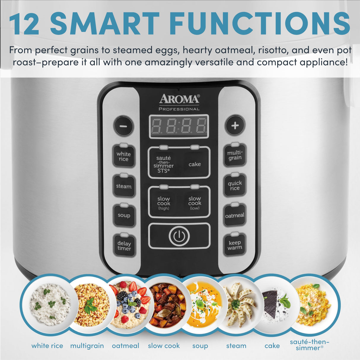 Aroma Housewares AROMA® Professional 20-Cup (Cooked) / 5Qt. Digital Rice Cooker, Steamer, and Slow Cooker Pot with 10 Smart Cooking Modes, Including Sauté-then-Simmer® AROMA