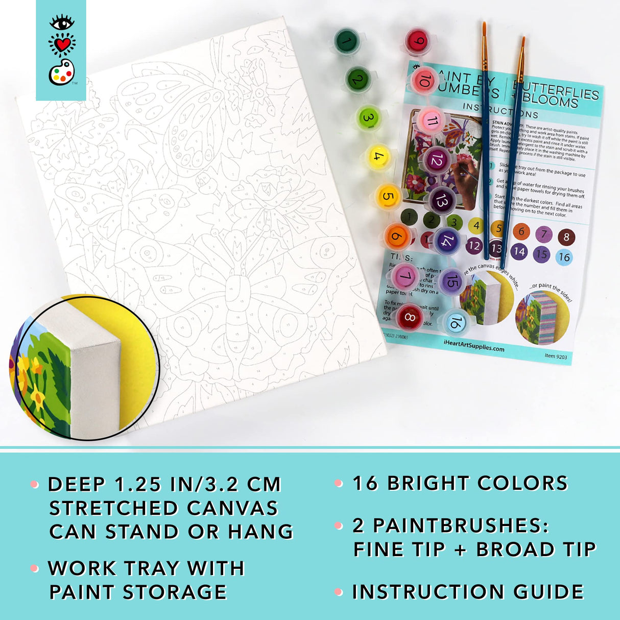 Bright Stripes Paint by Number Kit for Kids: Easy to Follow Paint by Numbers Canvas with Frame Kids Paint Kit (Paint by Numbers Butterflies + Blooms) Bright Stripes