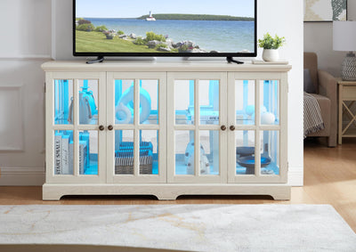 LED Curio Display Cabinet - Elegant Antique TV Cabinet with Glass Doors, Adjustable Shelves for Collectibles, Vintage Showcase with Remote-Controlled LED Lights for Home or Office (White)