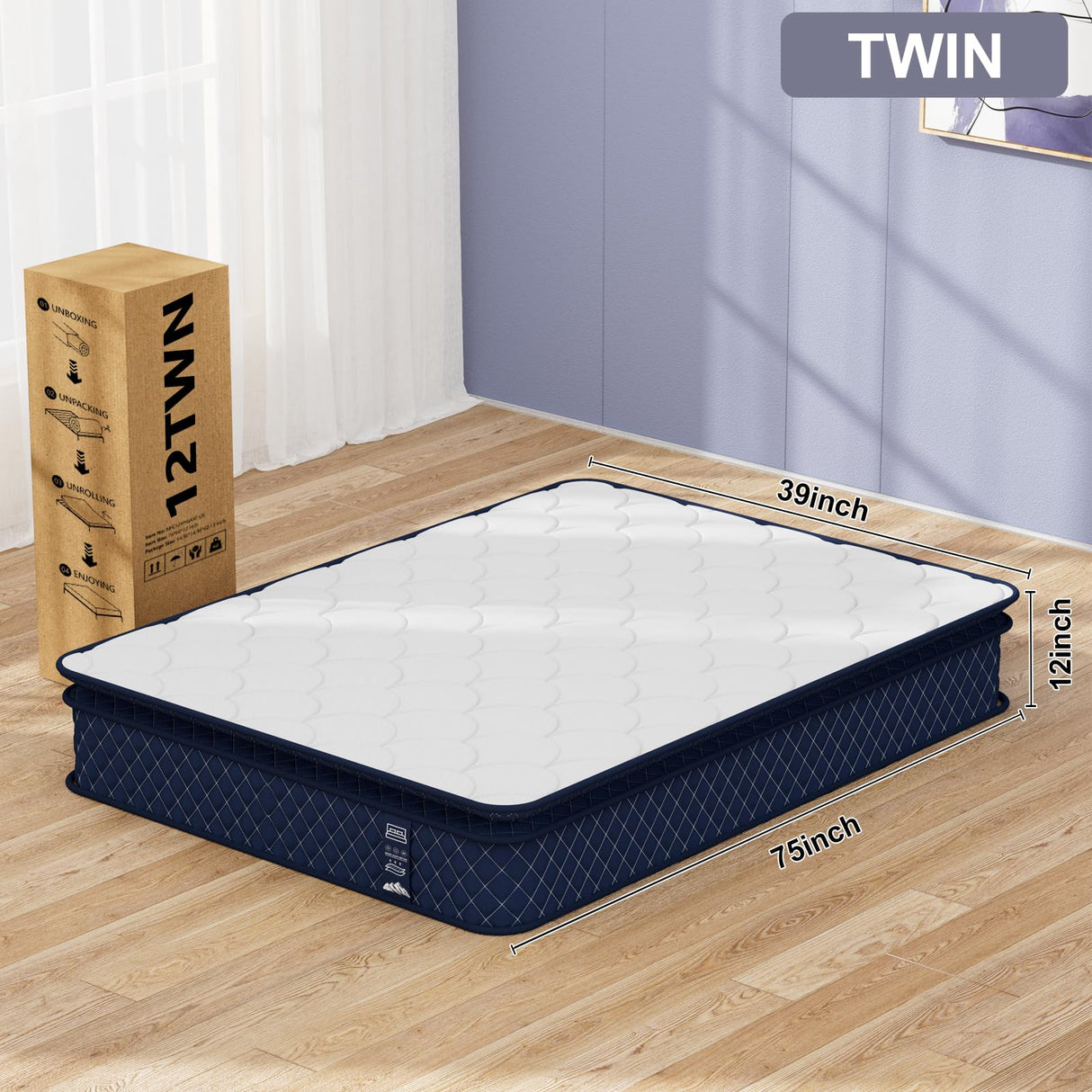 MSJh Twin Mattress, 12 Inch Twin Hybrid Mattress for Kids, Twin, Fiberglass Free, Medium Plush, Foam and Spring Hybrid Mattress for Motion Isolation, Pressure Relief & Edge Support, Mattress in A Box MSJh