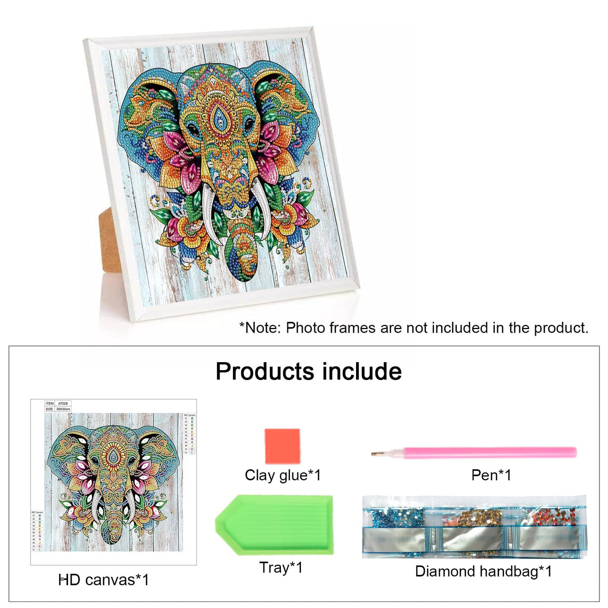 Tontut Elephant Diamond Art Painting Kits, 5D Special Shape Beginner Crystal Diamond Art Painting for Home Wall Decor Gifts 12×12 inch Tontut