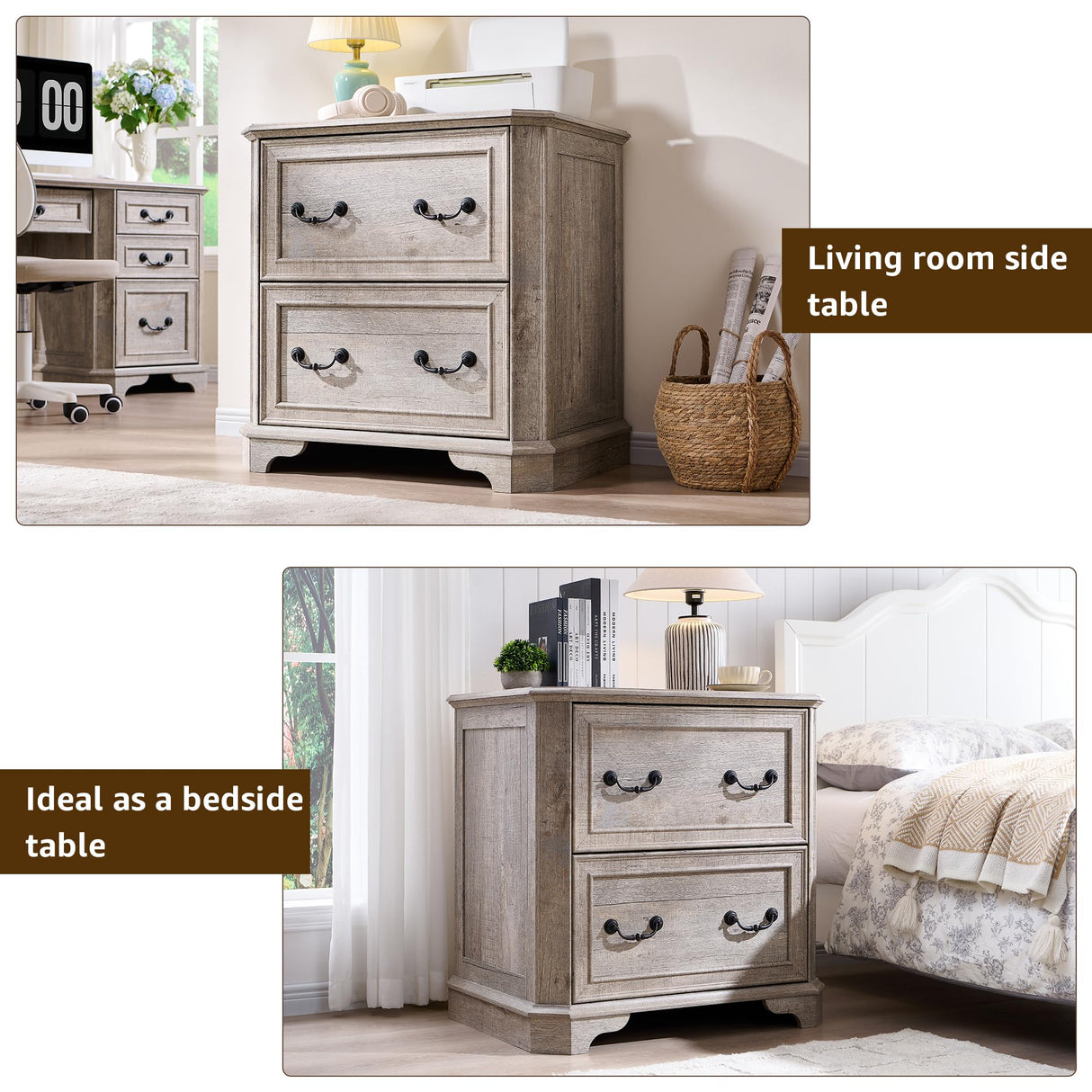 T4TREAM 30" Farmhouse Nightstand with Wooden Tabletop, Large End Table, 2 Spacious Drawers Bedside Table with Framed Drawer Fronts Design, Night Stand for Bedroom, Living Room, Light Rustic Oak T4TREAM