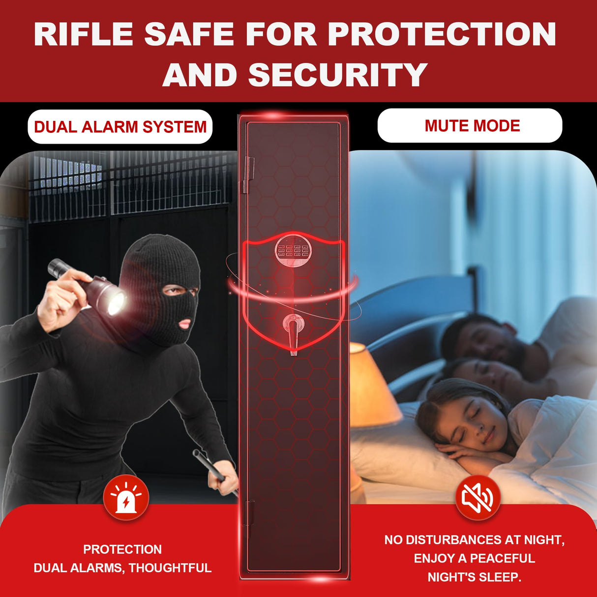 6-8 Gun Safe, Gun Safe for Rifles and Pistols, Gun Locker, Rifle safes for Home,Metal Gun Cabinet for Rifles and Shotguns, Dual Alarm & Mute System, Quick Access, No Assembly Required SHICHI