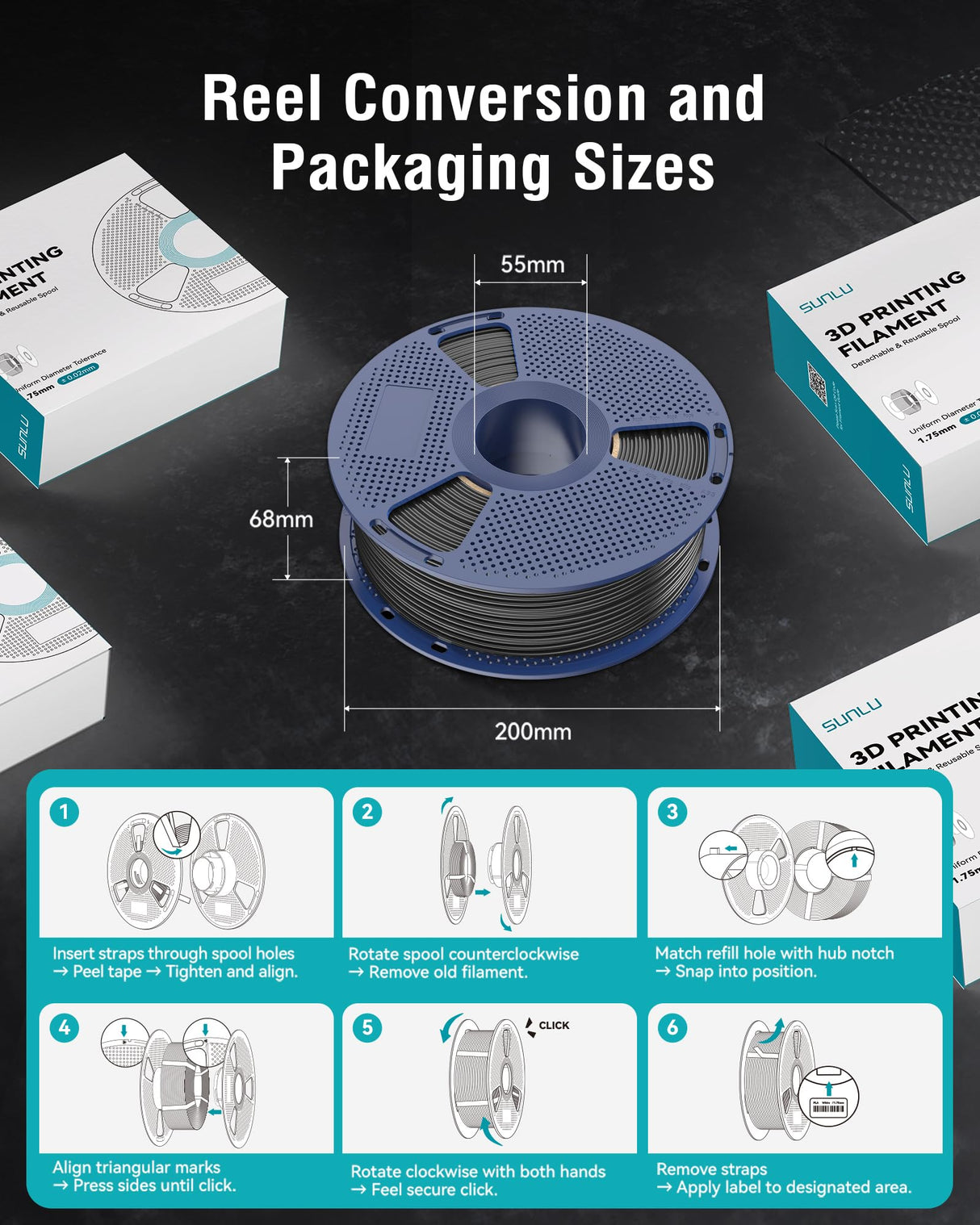 SUNLU ABS Filament 1.75mm 3D Printer Filament, Highly Resistant Durable, Heat Resistance, Excellent Toughness, Compatible with 99% FDM 3D Printers, 1kg Spool (2.2lbs), Blue Grey SUNLU