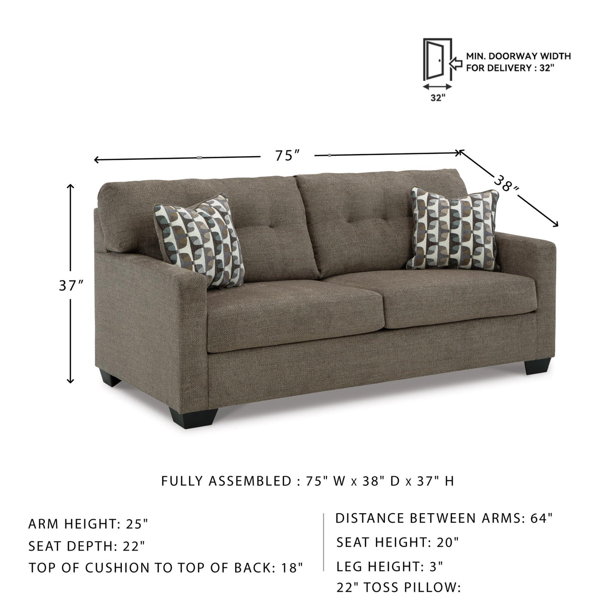 Signature Design by Ashley Mahoney Contemporary Tufted Sofa, Dark Brown Signature Design by Ashley