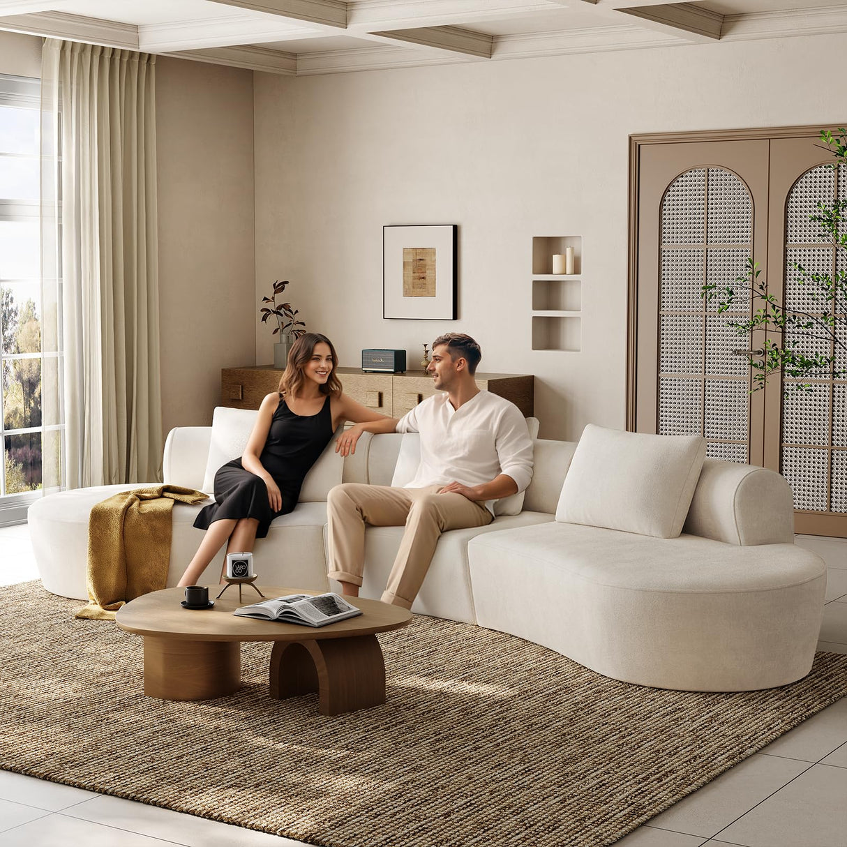 ONBRILL 134" Cloud Sectional Couch,Modern Modular Curved Sofa with Deep Seat,Upholstered Chenille Boneless Upholstered Couches for Living Room,No Assembly Required ONBRILL