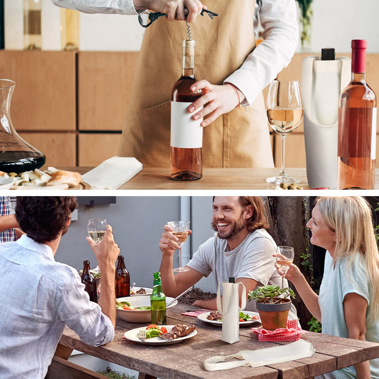 Hoolerry 24 Pcs Canvas Wine Bag with Handle Sublimation Blank Bottle Gift Tote Reusable Washable Wine Carrier Tote Hoolerry