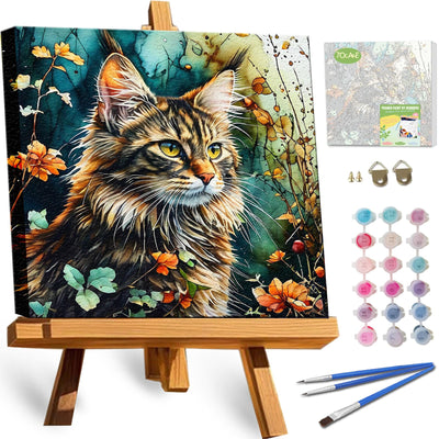 TOCARE Framed Paint by Numbers Kit for Adults Beginners, 12x12inch Cat Paint by Number with Frame,Easy Dragon Li Cat Paint by Numbers Framed Canvas(Without Easel)
