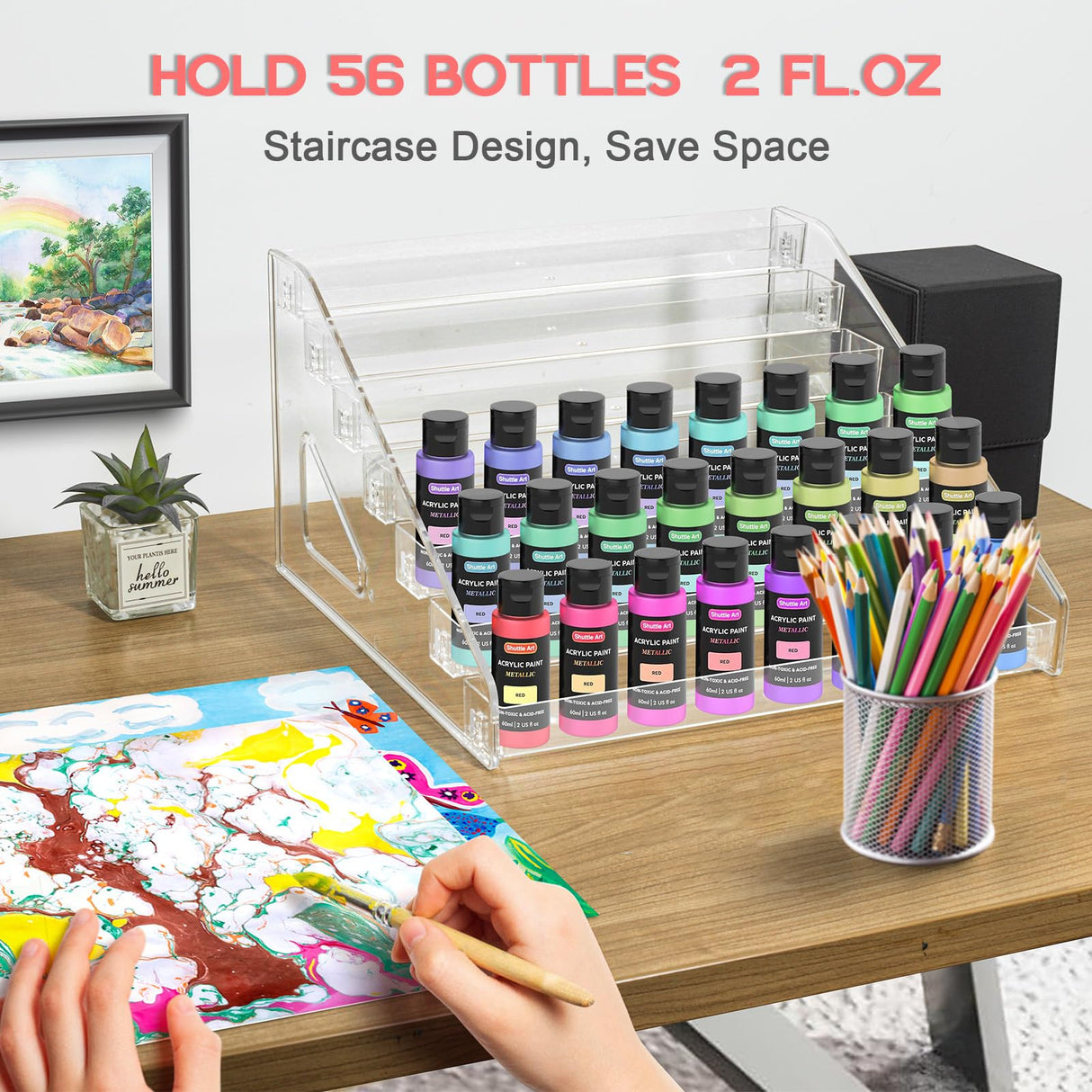 Vowcarol Clear Paint Organizer, Miniature Paint Holder 7 Layers Paint Storage Rack, Craft Paint Organizer Rack Vowcarol