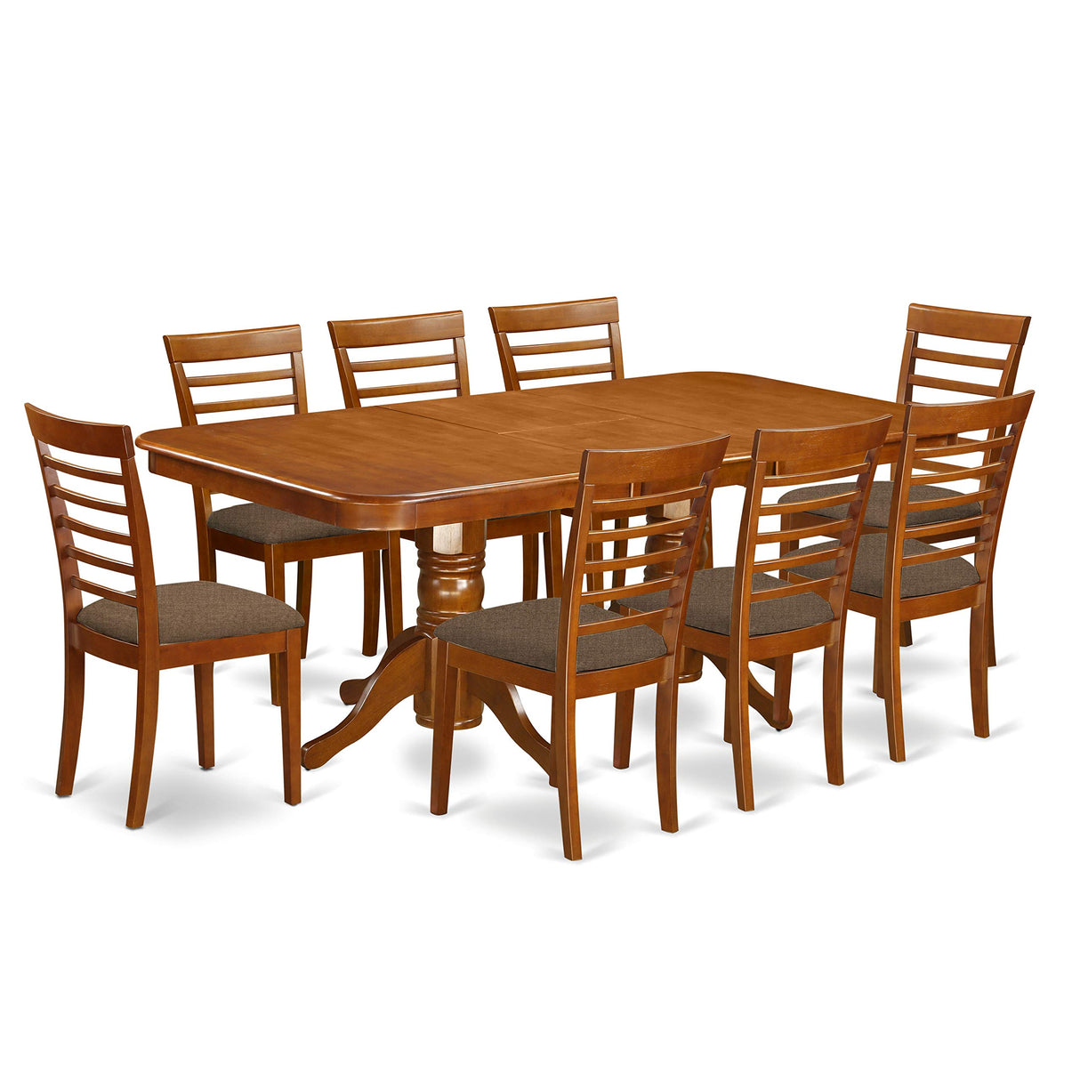East West Furniture NAML9-SBR-C Napoleon 9 Piece Dining Room Furniture Set Includes a Rectangle Kitchen Table with Butterfly Leaf and 8 Linen Fabric Upholstered Chairs, 40x78 Inch East West Furniture