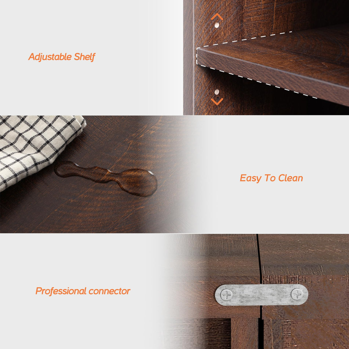 WAMPAT Modern Farmhouse 3 in 1 TV Stand for up to 95" TVs Wood Entertainment Center with Open Storage for Living Room,Rustic Brown WAMPAT