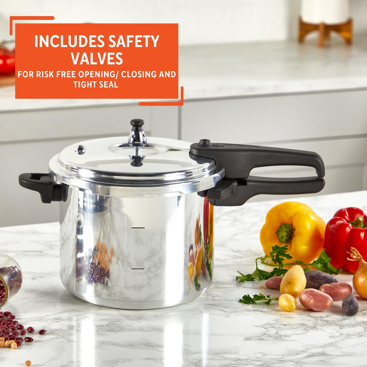 IMUSA 7 Quart Stovetop Aluminum Presure Cooker with safety valves for risk-free opening Imusa