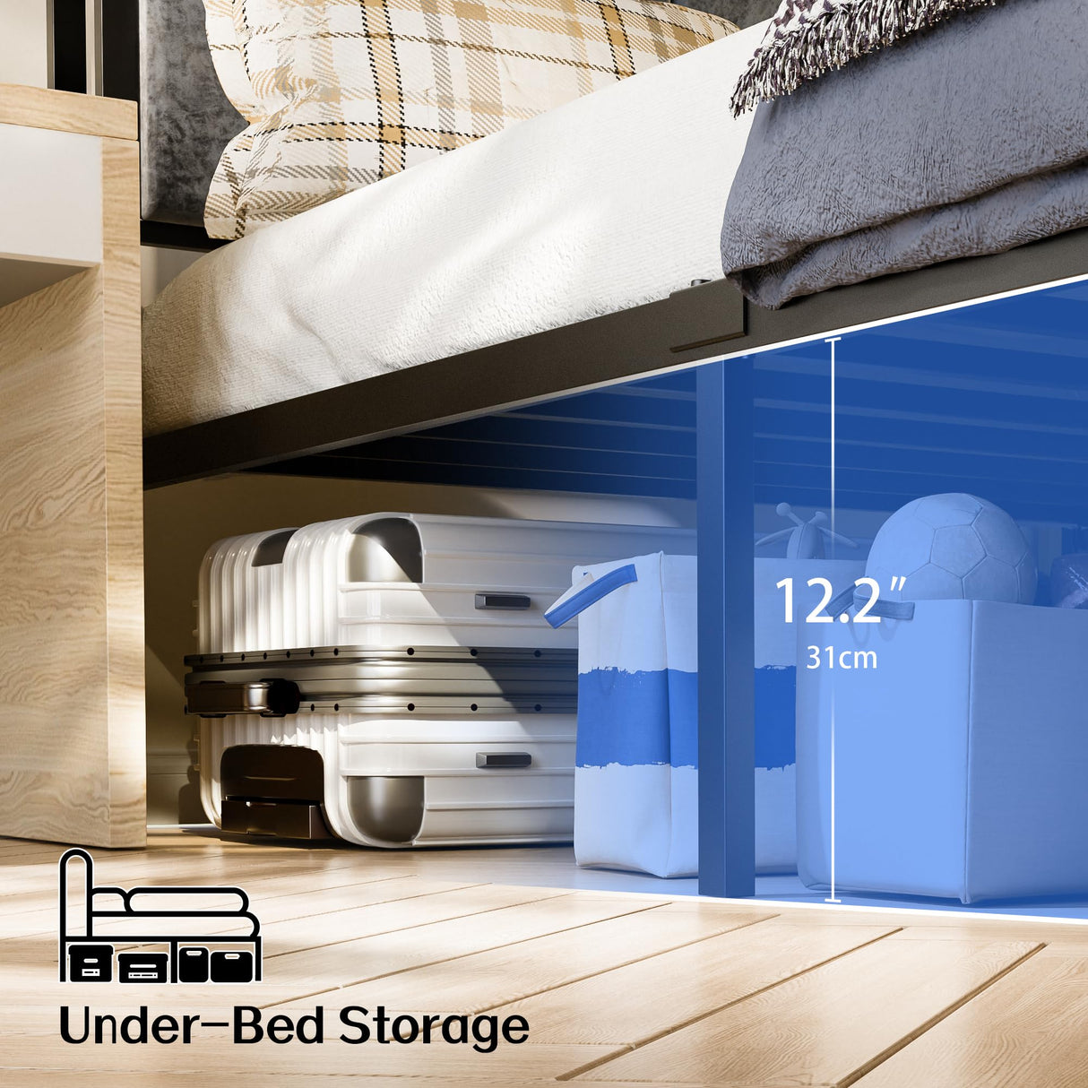 Twin Bed Frame with Smart LED Lights, Storage Headboard and USB Charging Station, Metal Platform Bed Easy Assembly, Noise Free, No Box Spring Needed Liians