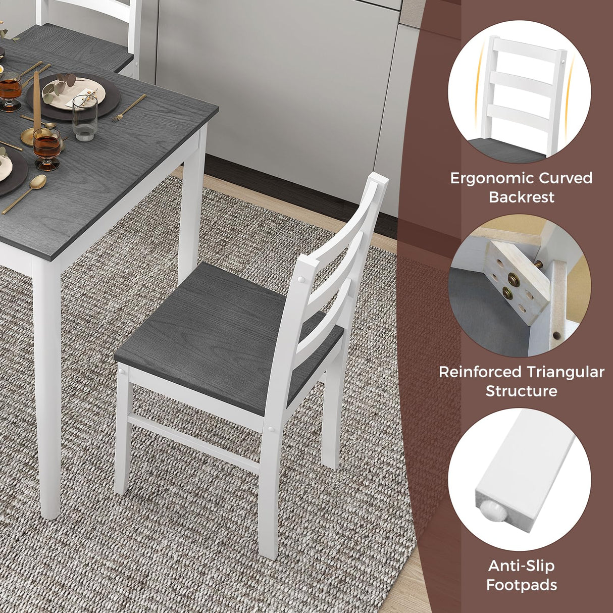 GOFLAME 5 Piece Dining Table Set for 4, Farmhouse Kitchen Table and 4 Chairs with Rubber Wood Legs, Space-Saving Wooden Dinette Set for Small Space, Dining Room, Breakfast Nook, Grey+White GOFLAME