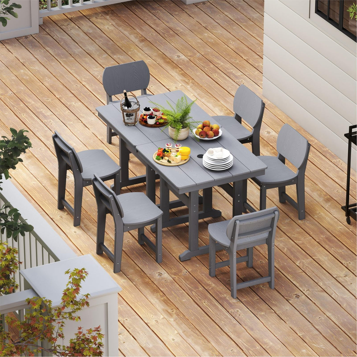 BIVODA 5-Piece HDPE Outdoor Patio Dining Set (Includes 1 Square Table and 4 Chairs) (All-Weather, Easy to Assemble, Umbrella Hole, 10+ Years of Lifespan) - Grey BIVODA