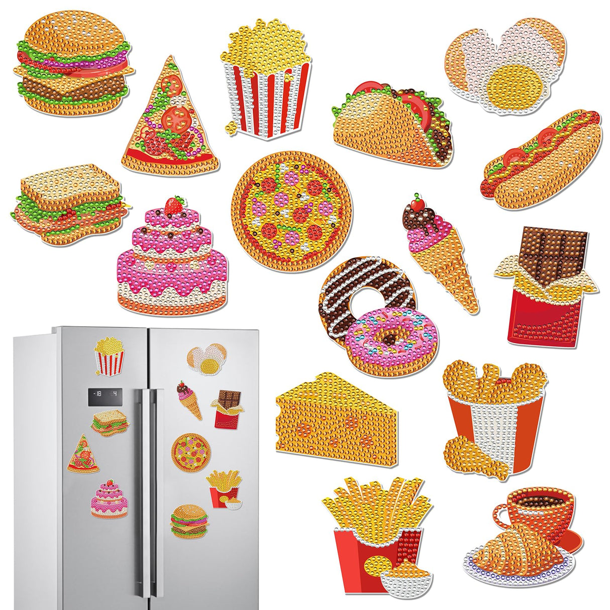 Sitsink Diamond Art Magnet Kit - Small Diamond Painting Refrigerator Magnets with Snacks Pattern, Rhinestone Gem Art Crafting Set for Adult Women (16 Pcs) Sitsink