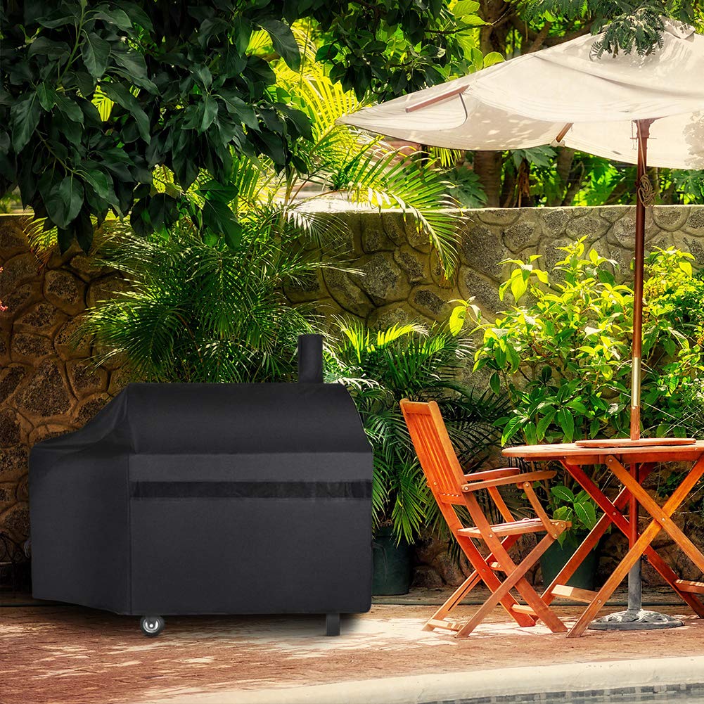 NEXCOVER Offset Smoker Cover - 60 Inch Waterproof Charcoal Grill Cover, Outdoor Heavy Duty BBQ Cover, Rip Resistant Smokestack Barbecue Cover for Brinkmann Char-Broil Weber Nexgrill, Black. NEXCOVER