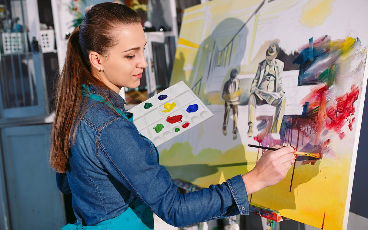 DUGATO Large Paint Palette Trays (2 Pack, 10x13) - 20-Well Plastic Mixing Palettes for Acrylic, Oil, Watercolor & Gouache Paints - Artist Supplies DUGATO