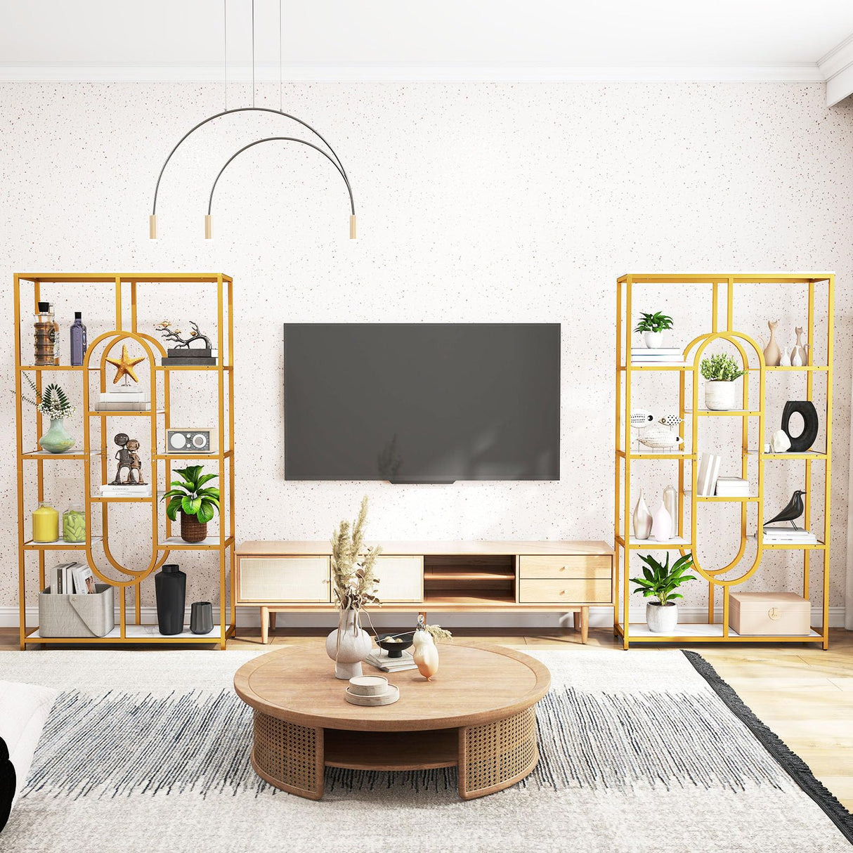 Giantex 5-Tier Bookshelf, 69" Tall Geometric Bookcase w/ 10 Open Shelves, Oval Shape, Modern Gold Display Shelf w/Metal Frame, Freestanding Storage Organizer for Living Room, Office Giantex