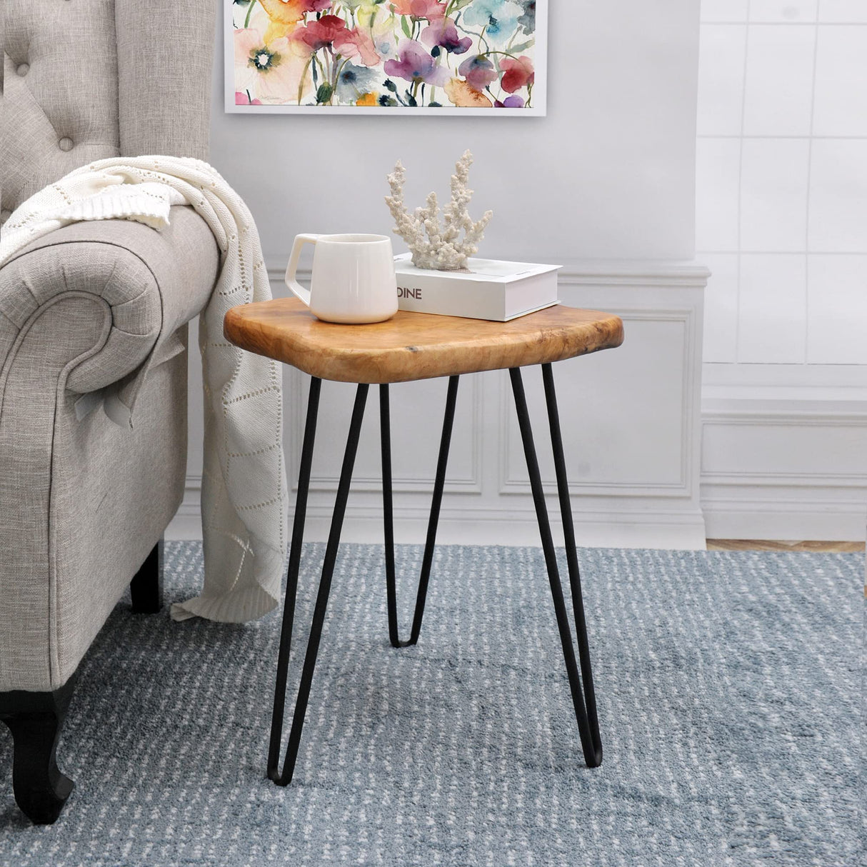 Warmaxx Natural Shape Cedar Wood Side Table, 13.5" x 12" x 17.5" Accent Vintage Wooden Slab Coffee Live Edge Tables Solid Rustic Plant Stand Outdoor End Table for Living Room Patio Bedroom Warmaxx