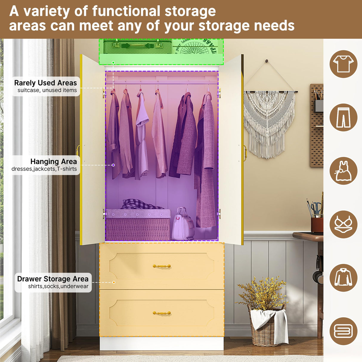 75" Tall 2 Doors Armoire Wardrobe Closet with Mirrors and LED Lights,Freestanding White Wardrobe Armoire for Bedroom with Drawers and Hanging Rod,Modern Armoire Storage Cabinet(2 Doors with Mirrors) jiteentarou