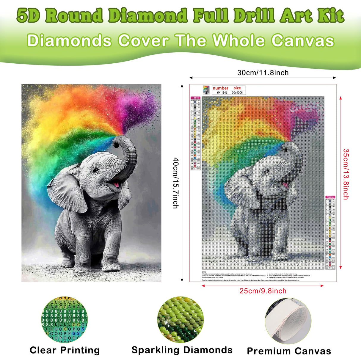 Genius maker Elephant Diamond Painting Kits for Adults, 5D Animal Diamond Art Kits for Beginners DIY Full Drill Diamonds Painting Pictures, Diamond Gem Art Painting DIY Crafts Kit Decor 12x16inch Genius maker