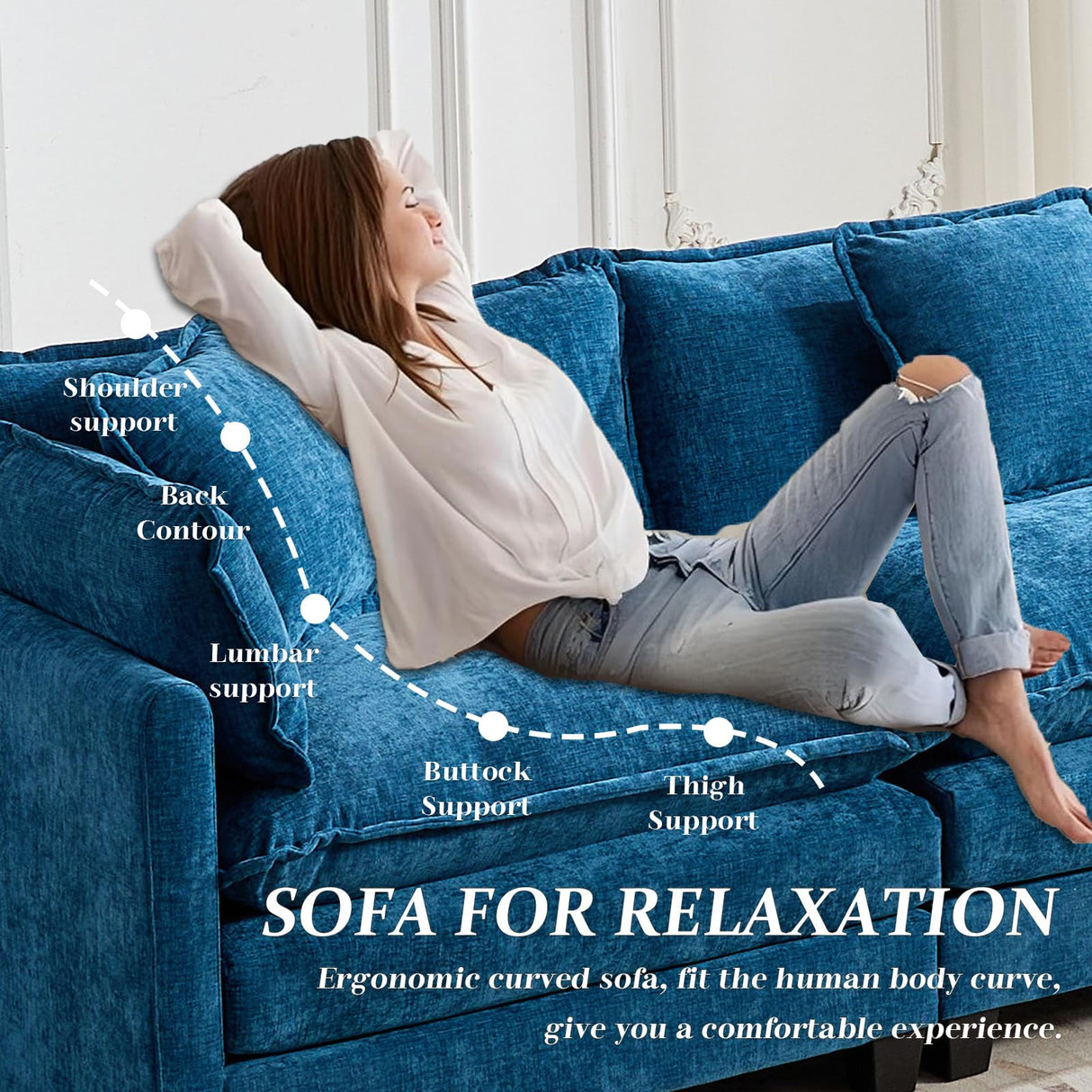 SoarFlash 71.6" Chenille Sectional Sofa, Comfy Modular Loveseat Sofa, Modern 2-Seat Couch Deep Seat Sofa Set for Living Room,Blue SoarFlash