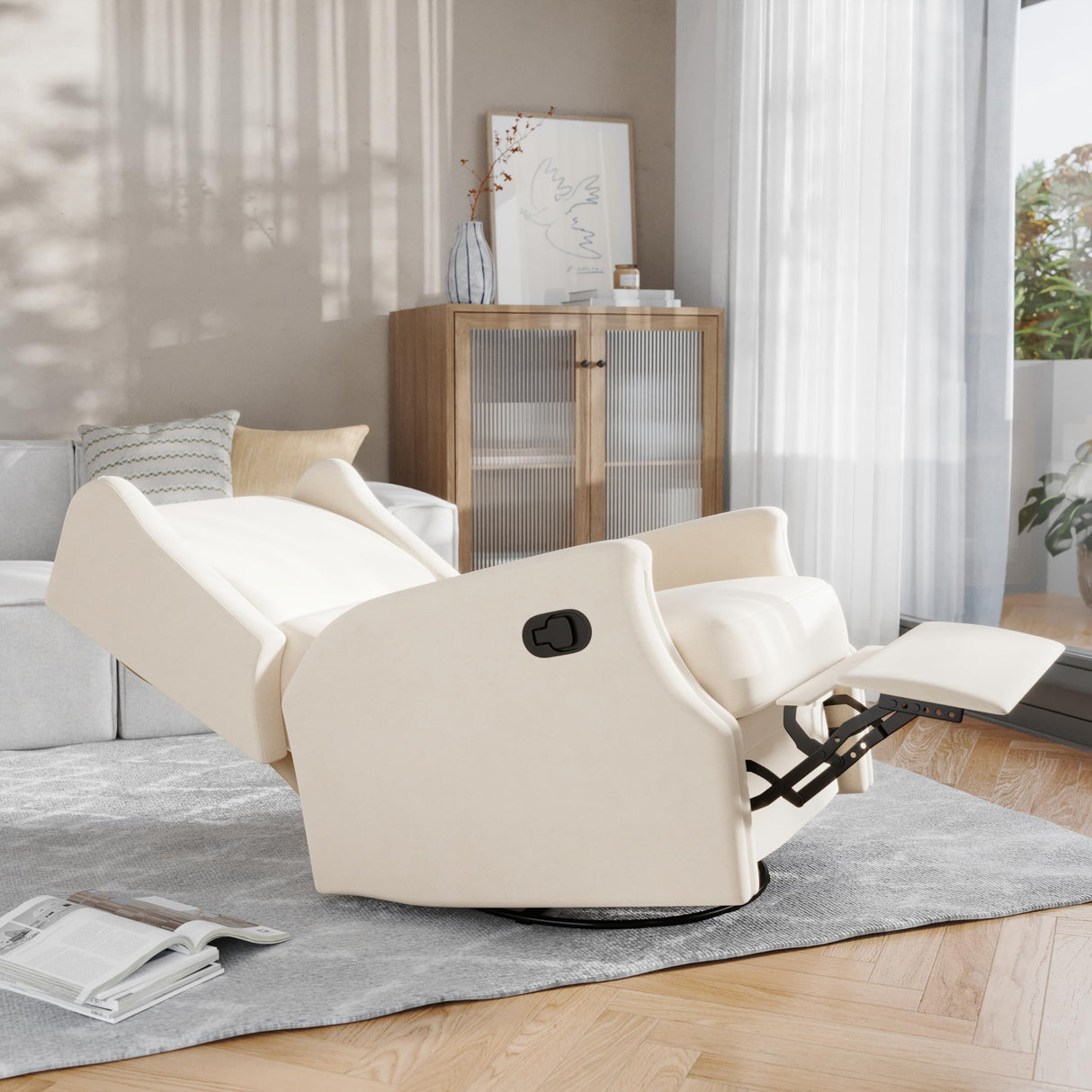Flash Furniture Omma Swivel Glider Rocking Recliner, Manual Wingback Recliner with 360 Degree Swivel, for Living Room, Bedroom, or Nursery, Upholstered, Cream Flash Furniture