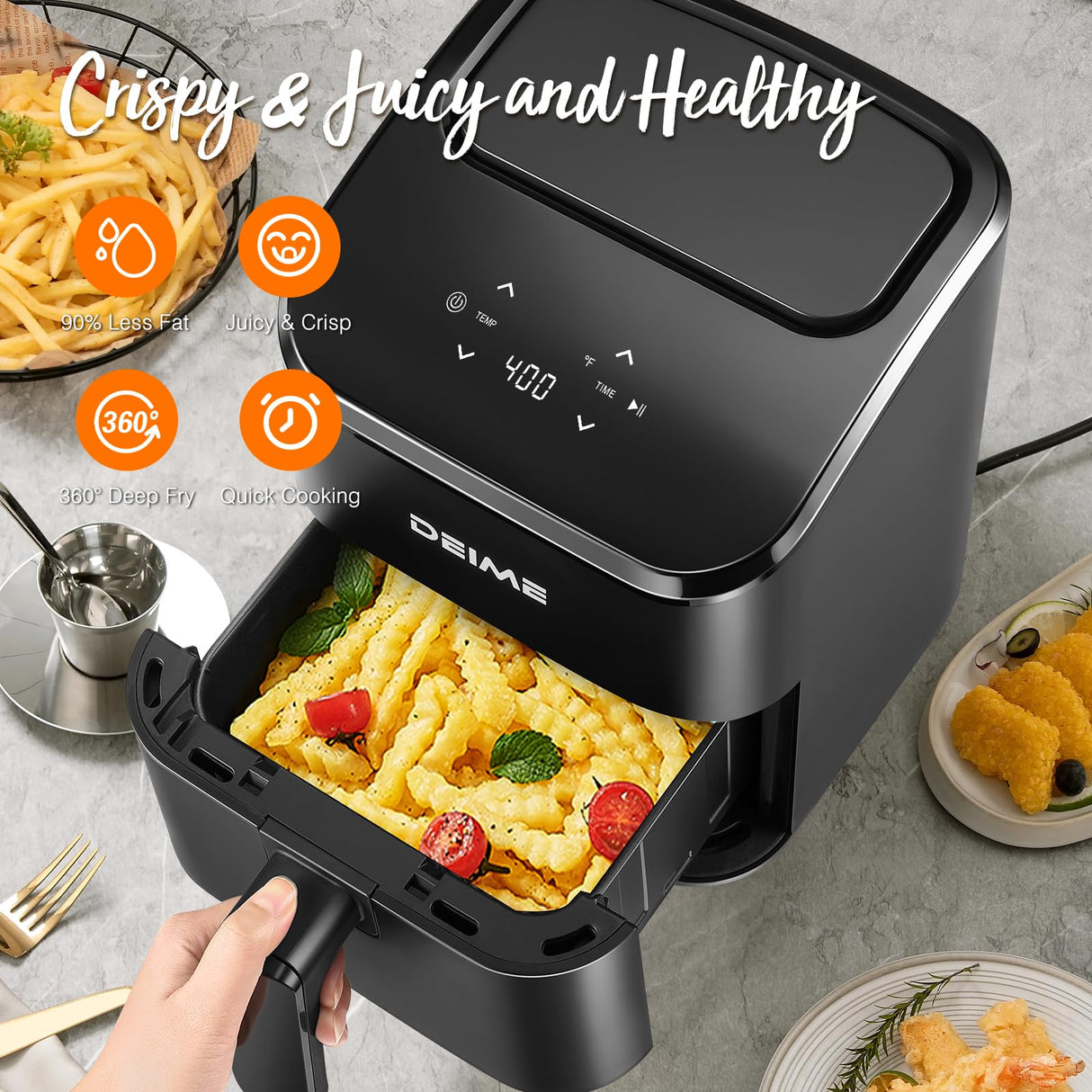 DEIME Air Fryer 3 Qt, Small Airfryer Digital Space Saving Compact, Bake, Reheat, Roasts for Quick Easy Meals, Mini Compact & Quiet, Nonstick & Dishwasher Safe Basket (Black) deime