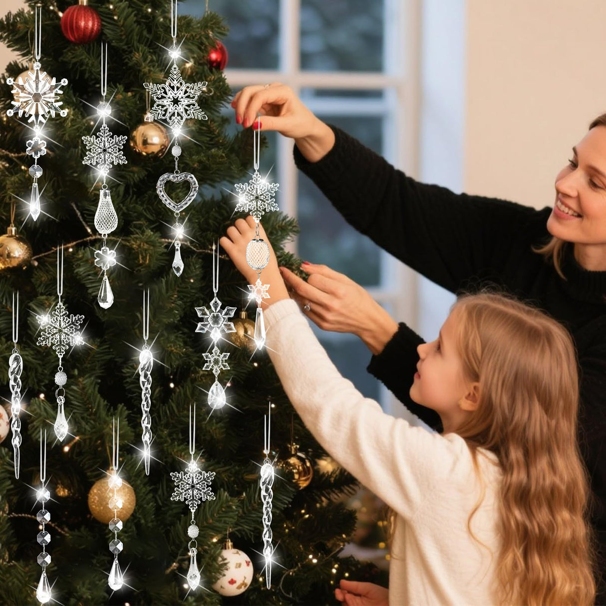Crystal Ornaments Christmas Tree Decorations - 21pcs Christmas Tree Ornaments Sparkling Dazzling Festival Party Decoration Crystal Snowflake Design Hanging Ornament Holiday Season Home Decor Lapogy