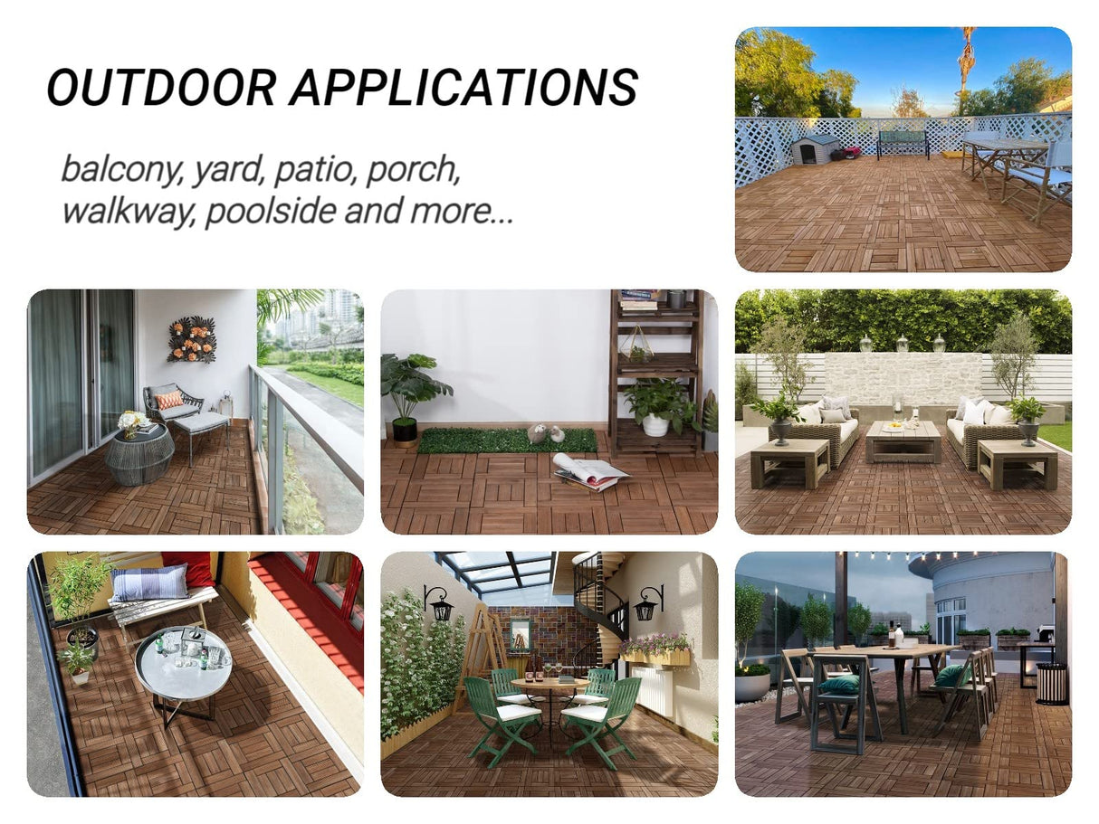 Yaheetech 27PCS Wooden Flooring Patio Deck Tiles Interlocking Tiles Patio Solid Wood and Plastic Indoor&Outdoor 12 x 12in Brown Yaheetech