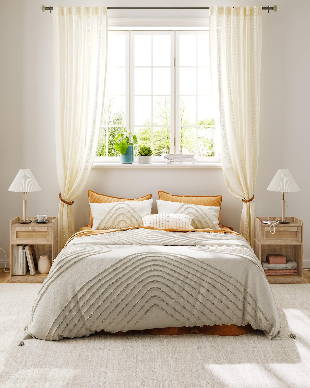 CHOEZON Nightstand with Charging Station, Side Table with Rattan-Style Drawer and Storage Shelf, Modern Rattan Night Stand with 2 USB Ports, Boho End Table Bedside Table for Bedroom, Natural MBZ01UWO CHOEZON