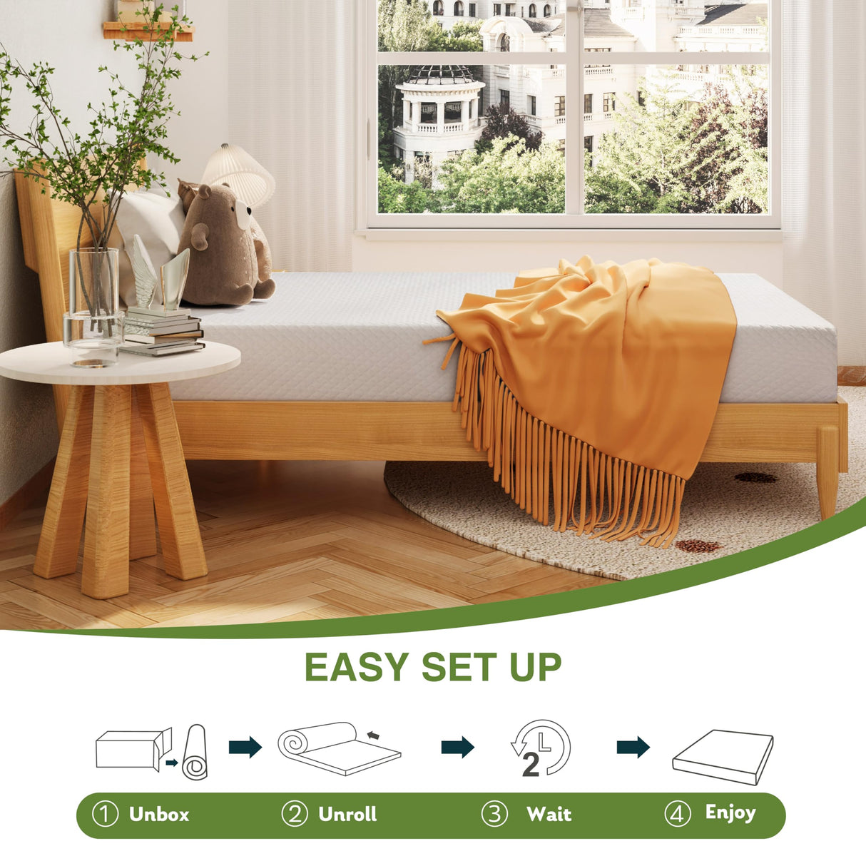 EGOHOME Full Size Memory Foam Mattress, 8 Inch Bed Mattress in A Box with Green Tea Cooling Gel, Pressure Relief Mattress with Medium Firm Support, CertiPUR-US Certified, 75''L x 54''W White EGOHOME