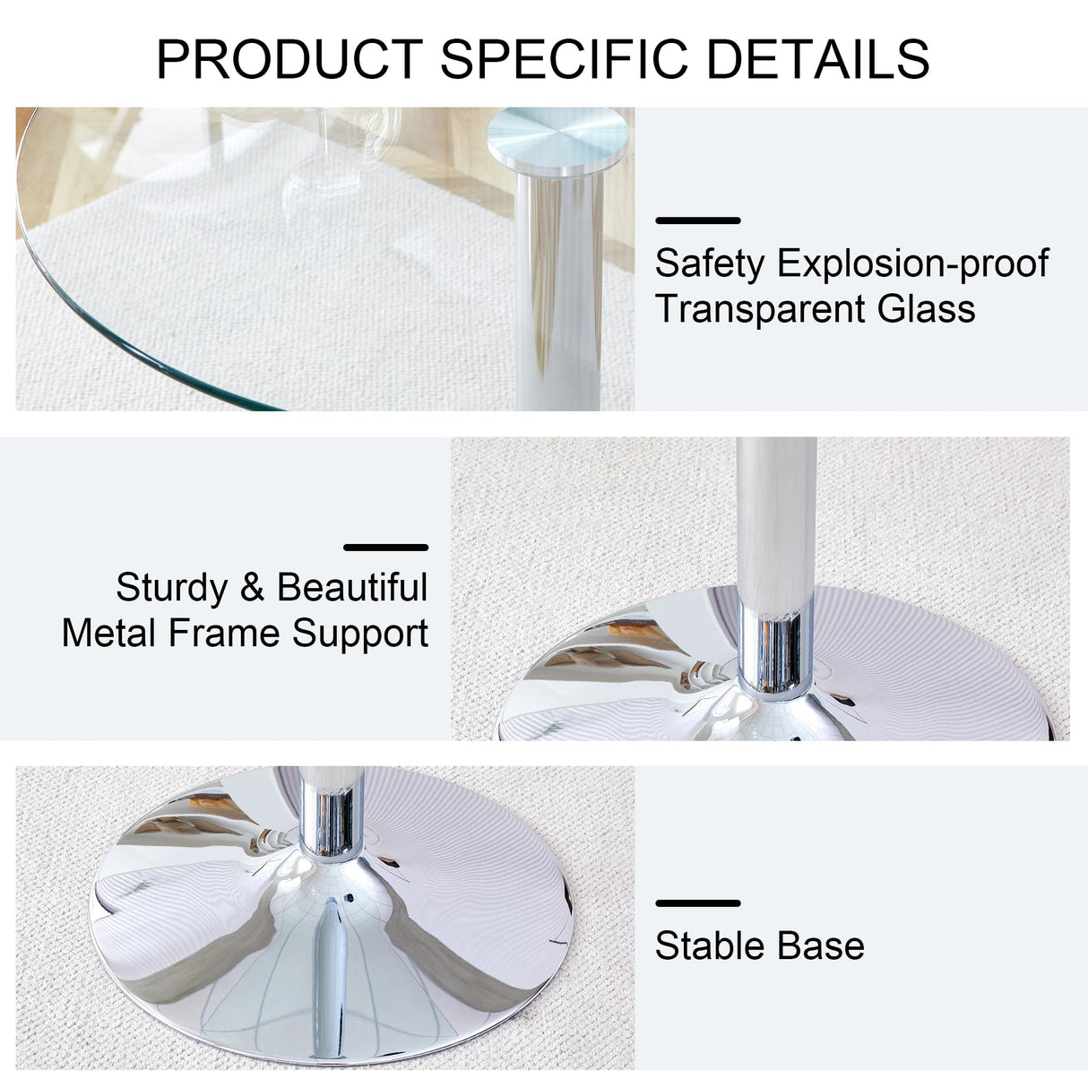 LUFTUT Round Glass Bar Height Table,35" Round Counter Height Table with Tempered Glass Tabletop,Sturdy Silver Chrome Pole Support,Clear Round Pub Tables for Small Space,Kitchen,Bistro(36" H LUFTUT