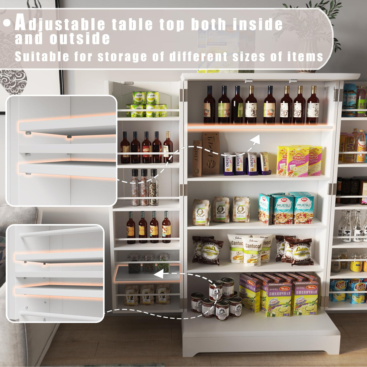 Furniwell 41" Kitchen Pantry Storage Cabinet, Freestanding Buffet Cupboards with Doors & Adjustable Shelves Pantry Organizers, Pantry Cabinets for Kitchen, Living Room and Dining Room Furniwell