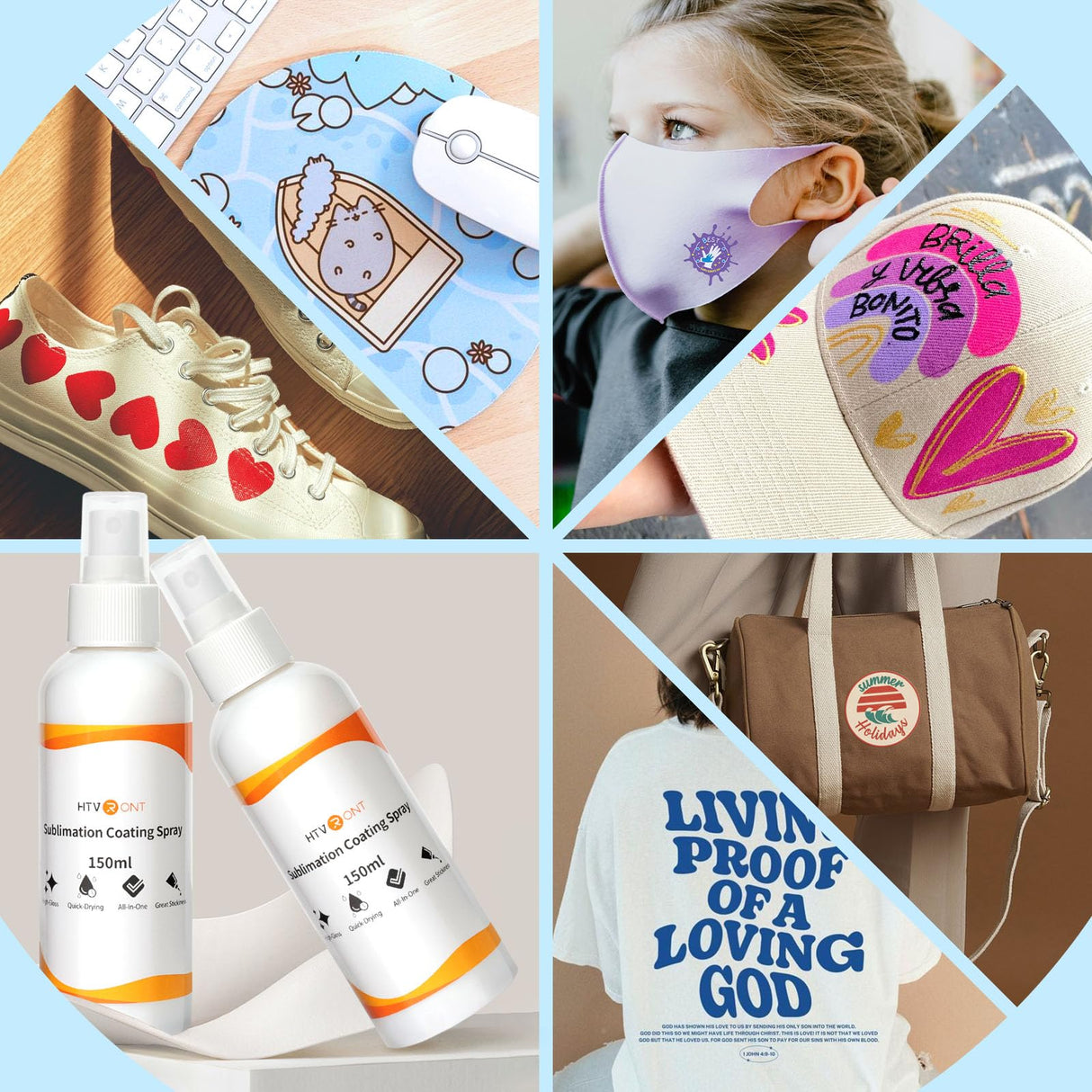 HTVRONT Sublimation Coating Spary for Cotton Shirts - Upgrade Version 150ml Sublimation Spray for All Fabric, Canvas, Pillow, Shirts, Carton, Sublimation Spray Quick Dry & High Gloss & Washable HTVRONT