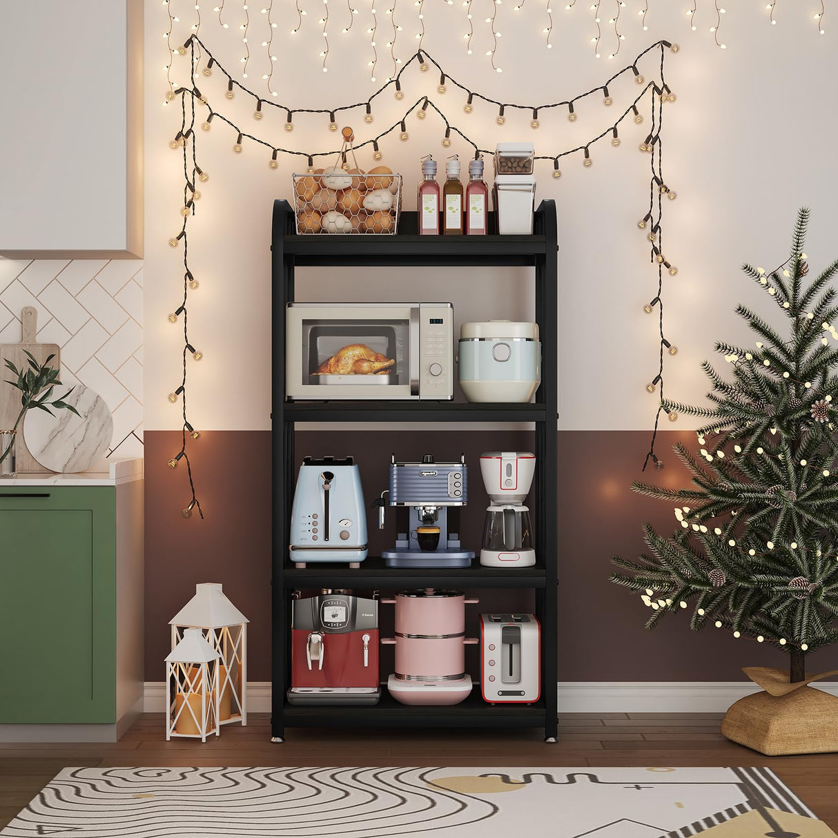 jarrvz 4 Tier Microwave Stand, Large Bakers Racks for Kitchens, Height Adjustablebakers Shelf, Coffee Bar for Living Room Rustic Black jarrvz