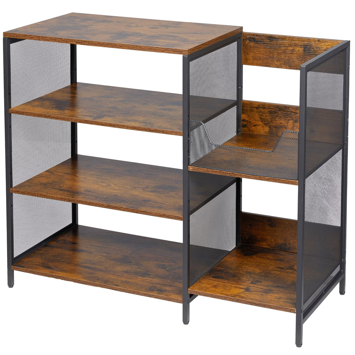 Media Console Table Stereo Stand Cabinet with Turntable Shelf, 4 Tier Record Player Stand Table with Vinyl Record Storage Holder, Audio Video Shelving Rack/Turntable Stand for Entertainment Center Cottage Charm