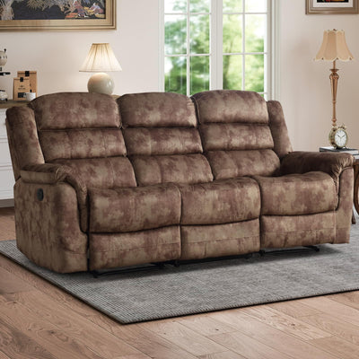 EBELLO Reclining Sofa for Living Room, Extra Wide Modern Overstuffed 3 Seat Recliner Manual Sofa Chair, Breathable Soft Fabric and Padded Seat, Brown