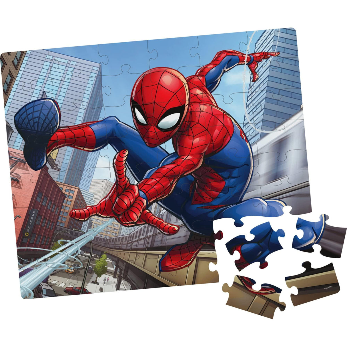 Marvel Spiderman 48 Piece Puzzle in Tin Lunchbox, Red, Blue, White Marvel