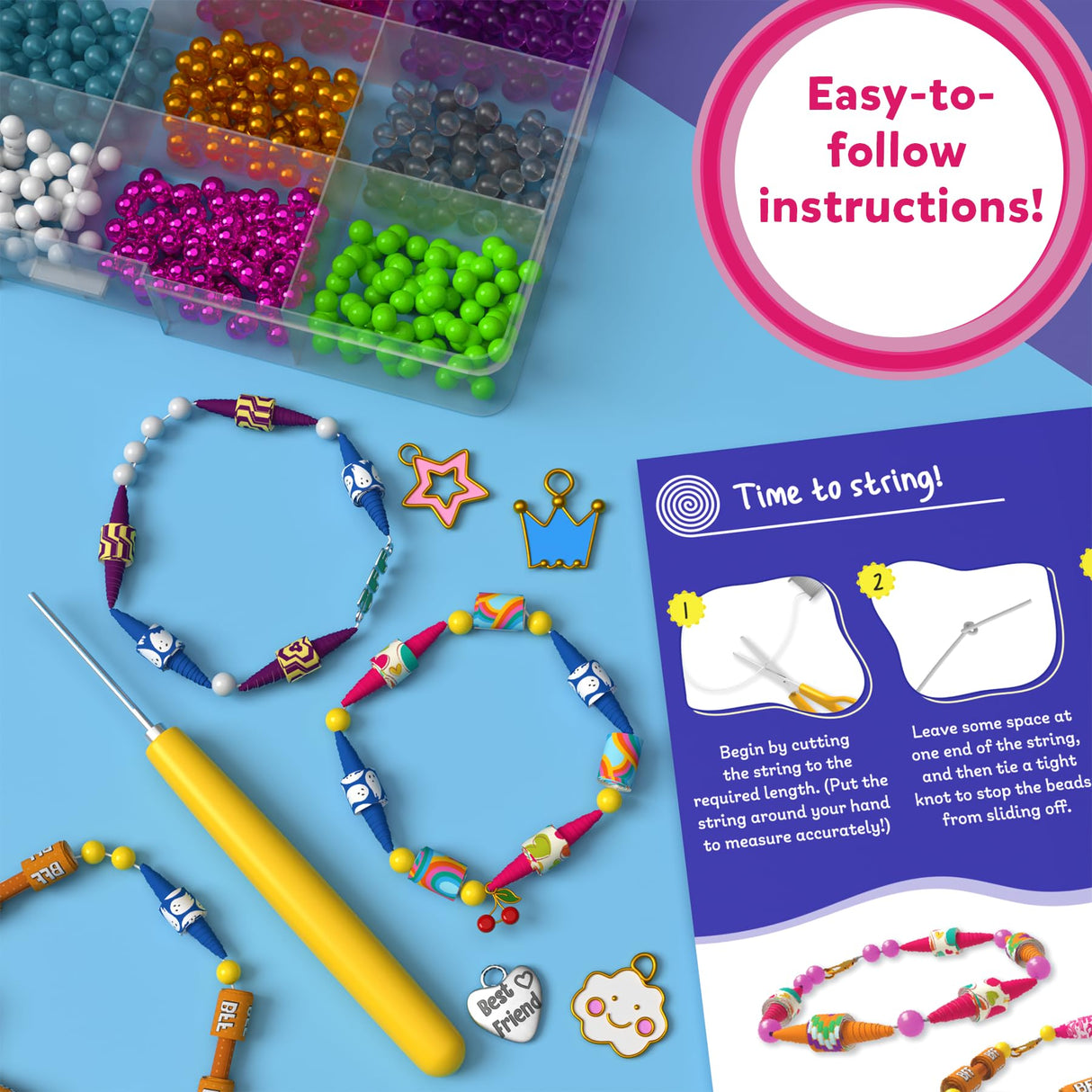 Skillmatics Craft Activity - Roll-Up Beads Friendship Bracelets DIY Kit, 400+ Charms & Beads, Jewelry Making Kit, Create 25+ Bracelets, Gifts for Kids Ages 6, 7, 8, 9, 10, 11, 12, 13 Skillmatics