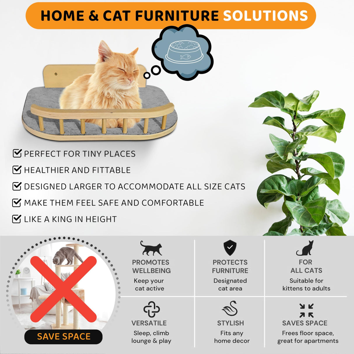 BUOGA Cat Wall Shelves with 3 Steps – Modern Mounted Cat Wall Furniture & Shelf, Premium Hardwood Cat Bed for Climbing, Sleeping & Lounging, Indoor Hammock for Large Cats BUOGA