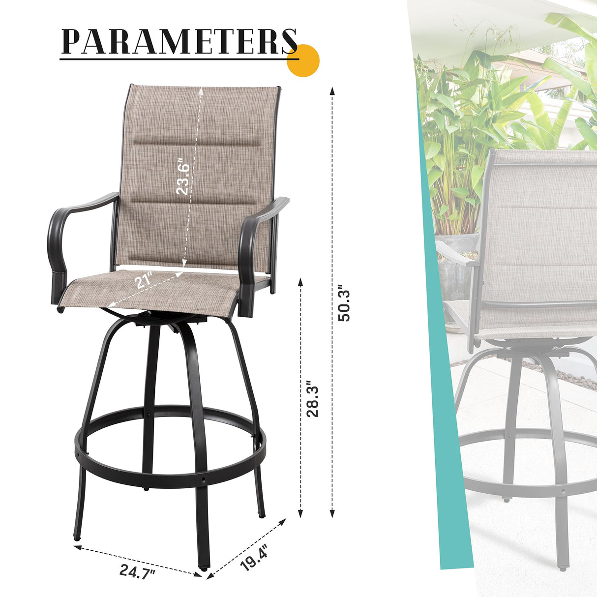 Vongrasig 4 Piece Outdoor Patio Swivel Bar Chairs, All Weather Padded Sling Textile High Top Bar Stools, Bistro Set for Backyard, Lawn Garden, Balcony, Gray Vongrasig