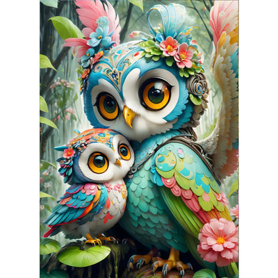 GDYEEH DIY 5D Owls Diamond Art Painting Kit, Fantasy Full Round Drill Sparkling Diamond Painting Picture, Flowers Diamond Painting Art Craft Kits for Adults Beginners, Home Wall Decor 12x16inch